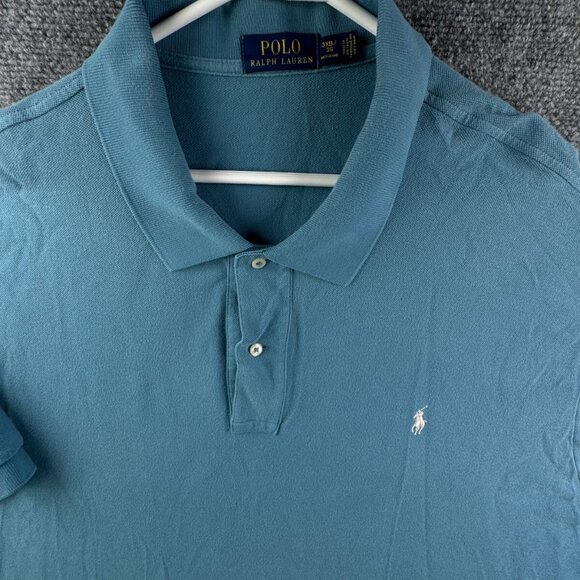 Polo Ralph Lauren 3XB Big Short Sleeve Polo Shirt Blue Cotton Silver Pony Logo - Picture 1 of 13